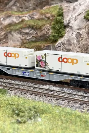 Wagon porte-conteneurs, Sgns, "COOP", CFF Cargo, Ep VI - MINITRIX 15494 - N 1/160- Expédition Rapide