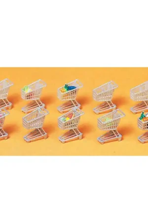 10 Chariots de supermarché avec des courses - PREISER 17224 - HO 1/87 Offre Exclusive