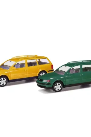 2 Volkswagen Passat Variant B5 MINIKIT, Jaune et Vert - Herpa 012249-007 - HO1/87 Prix Réduit