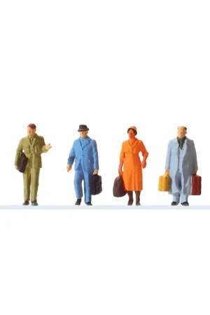 6 figurines, 5 voyageurs avec valises et 1 personnel de gare - PREISER 14049 - HO 1/87 Achat Immédiat