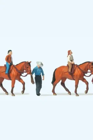 4 cavaliers + 2 chevaux Equitation-HO 1/87-PREISER 10794 Prix Bas