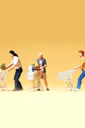 Jusqu'à Épuisement Des Stocks 3 figurines faisant les courses avec chariots HO-1/87-PREISER 10488