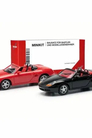 2 Porsche Boxster S MINIKIT, Rouge et Noir - Herpa 013963 - HO 1/87 Populaire