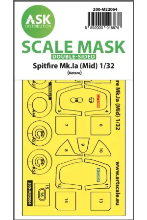 Vente Flash ASK ART SCALE KIT M32064 MASK SPITFIRE MK.IA (MID) DOUBLE-SIDED EXPRESS FIT AND SELF ADHESIVE FOR KOTARE 1/32