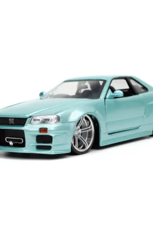 Expédié Aujourd'hui JADA 32608 MINIATURE NISSAN SKYLINE GT-R (R34) GREEN FF 2002 1/24