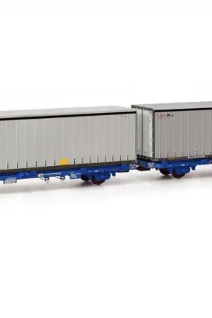 *SOLDES* - DOUBLE WAGON PORTE CONTENEURS COMSA RAIL + 2 CONTENEURS CIMAR Prix Cassé