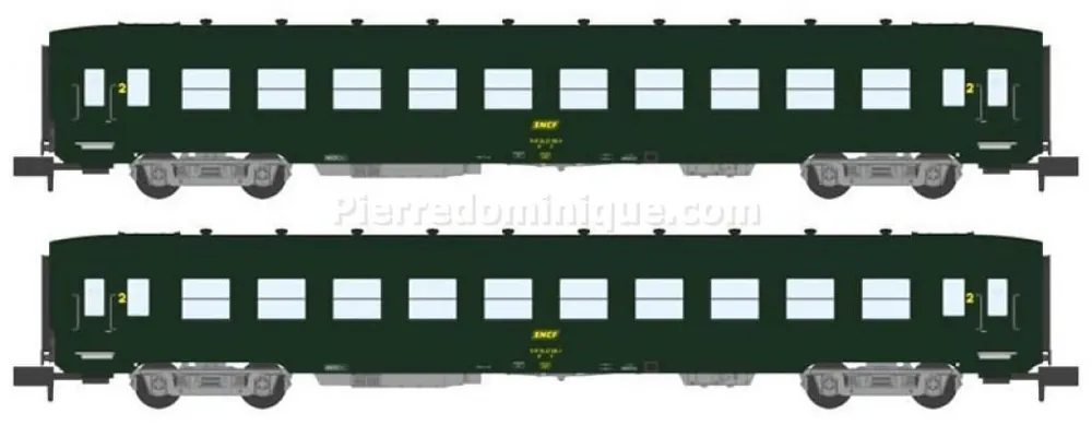 *SOLDES* - COFFRET 2 VOITURES DEV AO Courtes Ep.IV Vert Logo jaune encadré SNCF Nouvel Arrivage