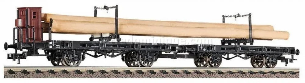 *SOLDES* - COUPLAGE DE DEUX WAGONS PLAT A RANCHER AVEC CHARGEMENT DE GRUMES DONT UN AVEC GUERITE DR Petit Prix