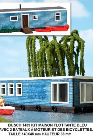 *SOLDES* - KIT MAISON FLOTTANTE BLEU AVEC 2 BATEAUX Ã MOTEUR ET DES BICYCLETTES. TAILLE 140X45 mm HAUTEUR 38 mm Seulement Aujourd'hui