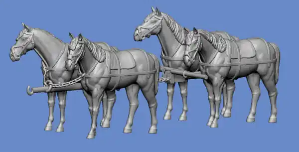 Germania-Figuren 72-WW2-0572 Horse-Drawn Carriage With 4 Horses At A Standstill III Commander Vite