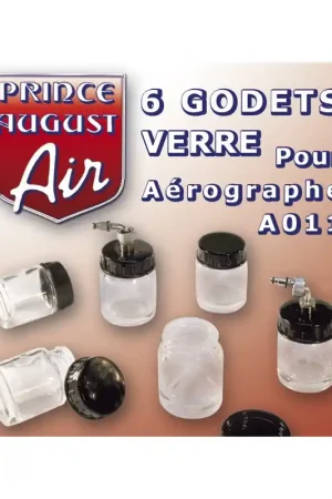 6 godets en verre 22ml dont 2 avec plongeur pour aérographe - PRINCE AUGUST AA040 Bon Plan