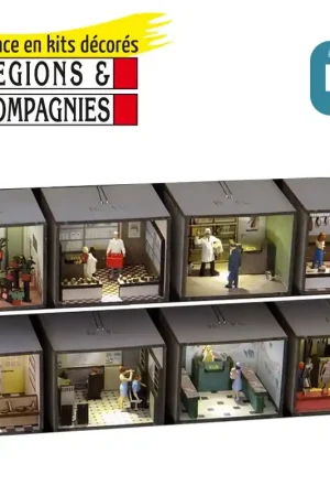 Expédition Rapide 8 petites boutiques aménagées/éclairées HO Régions et Compagnies AME014