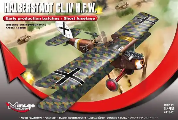 Réduction Mirage-Hobby 481402 Halberstadt CL.IV H.F.W. (Wczesne serie produkcyjne / Krótki kadłub)