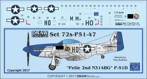 Draw Decal 72-P51-47 North American P-51 D - "Petie 2nd" Gathering of Mustangs and Legends (N314BG) Prix Cassé