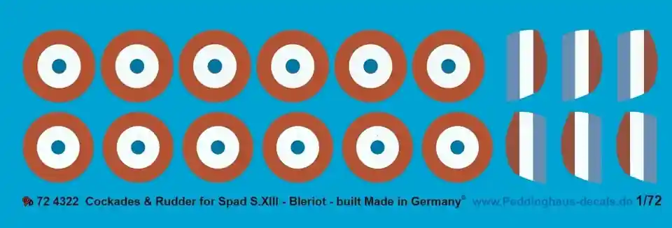 Peddinghaus-Decals 4322 Cockades And Rudder For Spad S.XIII - Bleriot-Built Vente Flash