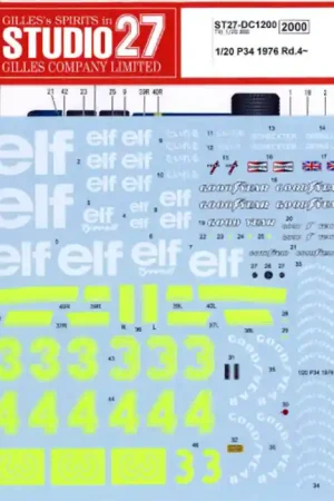 Achat Immédiat Studio 27 DC1200 Tyrell P34 - Rd.4 1976 Decals Set (for Tamiya Kits)