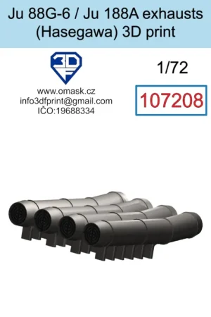 3DF 107208 Ju 88G-6 / Ju 188A Exhausts (For Hasegawa) Pas Cher