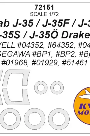 Authentique KV Models 72151 Saab J-35 / J-35F / J-35J / J-35S / J-35Ö Draken (REVELL 04352, 64352, 04264 / HASEGAWA BP1, BP2, BP10, 01968, 01929, 51461) + masks for wheels