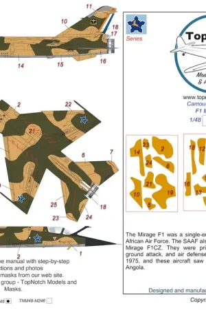 TopNotch 72-M246 Dassault Mirage F1 - Camouflage Mask Set SAAF (for Hasegawa, Revell and Special Hobby kits) Offre Spéciale