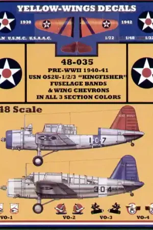 Yellow Wings 48035 Vought OS2U-1/2/3 Kingfishers Decals Vente Directe