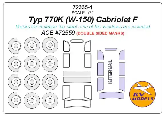 Achat Immédiat KV Models 72335-1 Typ 770K (W-150) Cabriolet F (ACE) - (Double sided) + wheels masks