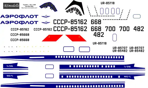 BSmodelle 100411 Tupolev Tu-154 - Aeroflot 80th Decal Prix Bas