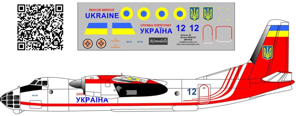 BSmodelle 1442571 Antonov An-30 - Ukraine Rescue Service Decal Réduction