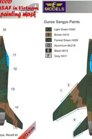 LF Models M7277 North American F-100D Super Sabre USAF in Vietnam Camouflage Painting Mask Retour Gratuit
