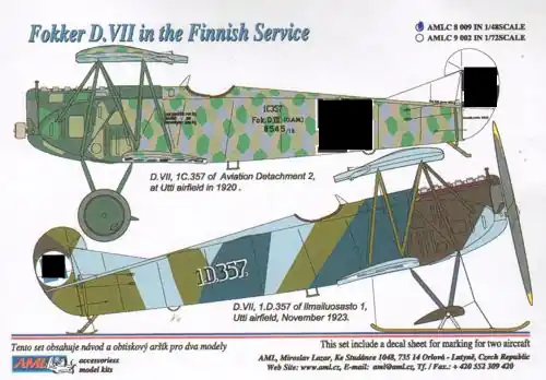 Retour Gratuit AML C8009 Fokker D.VII in the Finnish Service - decals for 2 aircrafts
