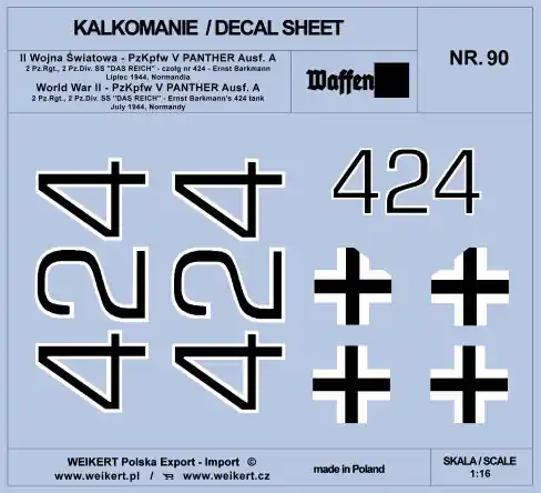 Weikert Decals DEC290 PzKpfw. V PANTHER Ausf. A - nr 424 - Ernst Barkmann Prix Bas