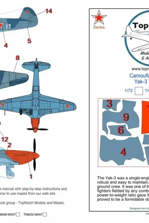 Retour Gratuit TopNotch 48-M047 Yakovlev Yak-3 - camouflage pattern paint masks with red nose (for ICM kits)
