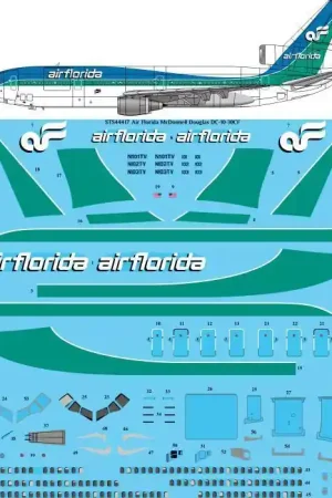 26 Decals STS44417 McDonnell Douglas DC-10-30CF - Air Florida Decals Promotion Saisonnière