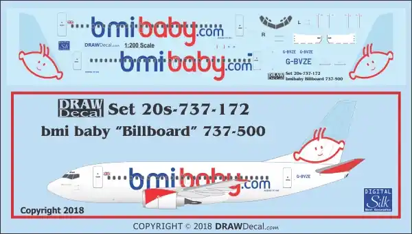 Satisfait Ou Remboursé Draw Decal 20-737-172 Boeing 737-500 - Bmi Baby Billboard Scheme