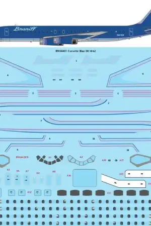 26 Decals BN14403 Ultra Corvette Blue Douglas DC-8-62 - Screen printed decal Haute Qualité