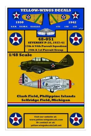 Yellow Wings 48051 USAAC Seversky P-35 (1937 -1941) 17th & 94th Pursuit Squadron; 24th & 1st Pursuit Group Satisfait Ou Remboursé
