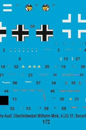 Achat Immédiat Peddinghaus-Decals 3638 Bf 109 G-6 Early Ausf. Oberfeldwebel Wilhelm Mink, 4./JG 51, Senorbi/Sardinen, July 1943